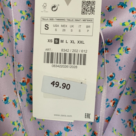 Zara NWT Printed Floral Lace Up Satin Dress Purple - Picture 8 of 8